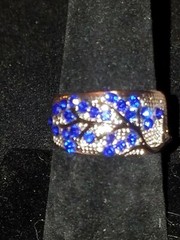 US SELLER BEAUTIFUL STAMPED 925 VIVID BLUE SAPPHIRE SIMULATED TREE RING SIZE 8