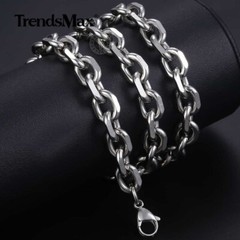 8mm Heavy Mens Cable Rolo Link Silver Tone Stainless Steel Necklace Chain 18-24″