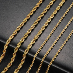 Gold Plated Stainless Steel Rope Chain Necklace 4mm Unisex Men Women