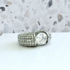 3.2 CT Round Cut 14k Gold 925 Solid Simulated Sapphire Pave Women’s Ring