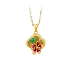 Jade Carved Flower Pendant Necklace Charm 18K Gold Plated Chain Dainty Gemstone