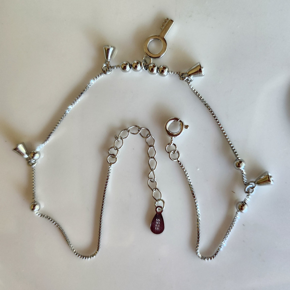 Solid 925 Sterling Silver Key Bell Box Chain Anklet 9-10” Stamp 925