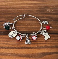 Christmas Adjustable Silver tone Bangle Charm Bracelet 4