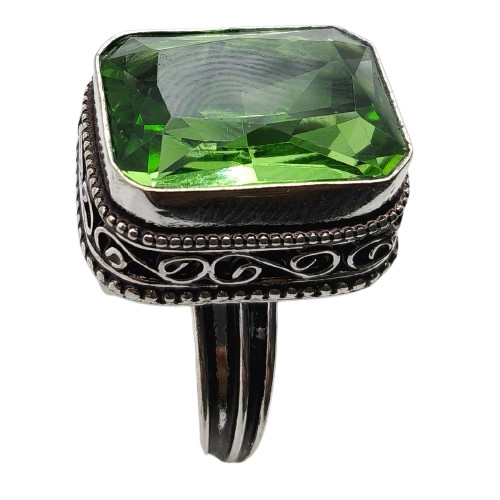 Peridot Hydro Gemstone Antique Silver Plated Ring US Size-8.5 A 1236