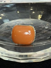 Orange Cabochon Gold Tone Cocktail Ring Rhinestone Halo Chunky Statement