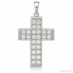 Sterling Silver Rhodium-Plated CZ Latin Cross Pendant