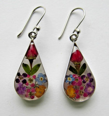Seed & Sage 925 Sterling Silver Dry Pressed Flower Teardrop Dangle Earrings NIB