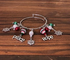 Christmas Adjustable Silver tone Bangle Charm Bracelet 3