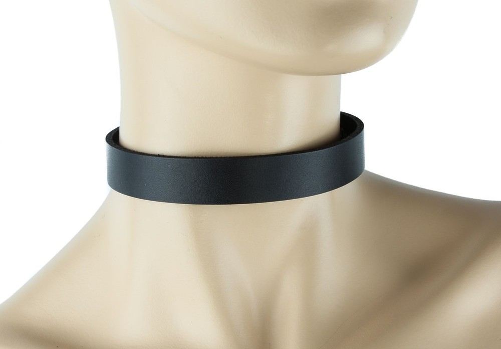 3/4″ Wide Plain Genuine Black Leather Choker Collar Necklace Roller Buckle