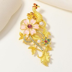 Phoenix Brooch Pink Enamel Crown Flower High End Chinese Style Gift Accessory