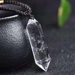 Natural Clear Quartz Hexagon Crystal Pendant Necklace for Spiritual Healing