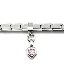 Italian Modular Charm Bracelet Dangle Pink CZ Heart Stainless Steel Silver 4 mm