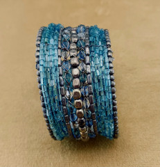 Cool Turquoise Brass Colored Beaded Fashion Flexible Bracelet