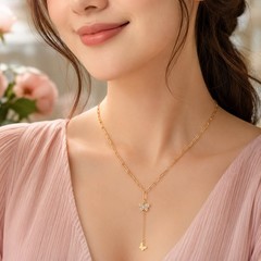 Gold Butterfly Y Necklace Crystal Pendant Drop Chain Necklace Women Gift 5g