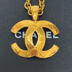CHANEL 94P COCO Mark CC Logo Necklace Gold Matelasse Accessory Authentic JAPAN