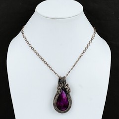 Pink Fire Labradorite Wire Wrapped Pendant Handcrafted Copper Dailywear 2.76″