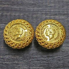 CHANEL Gold Plated CC Coco Round Vintage Clip Earrings #1378c Rise-on