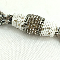 Chicos Necklace Statement Beaded White Beige Gray Clear Silver