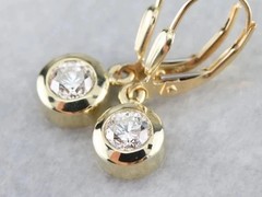 1CT Round Cut Simulated Diamond Bezel Drop Dangle Earring 14K Yellow Gold Plated