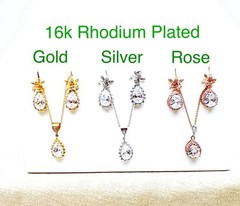 CZ Bridal Earring & Necklace Sets In Yelllow,White & Rose Gold , New, Gift Box