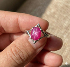 Lindy Pink Star Ruby Ring 925 Sterling Silver, 6 Rays Star Sapphire Ring