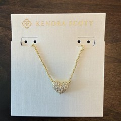 Kendra Scott Ari Gold Pave Crystal Heart Necklace in White CZ