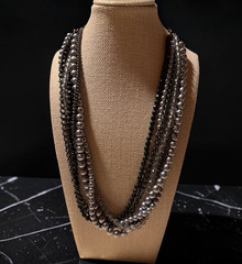 Premier Designs Black & Gray Layered Multi-Strand Beaded Chain Necklace