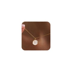 Small Cross Necklace for Women, Dainty 14K Gold Plated 14mm, pearl white