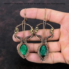 Copper Zambian Emrald Emrald Stone Wire Wrapped Mother Dangle Earrings Jewelry