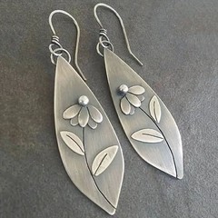 Dangle Drop Earrings Leaf 1.77 in Flower Antique Silver E151