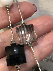 Multistrand Black White Clear Beaded Faceted Bead Necklace with Extender Boho