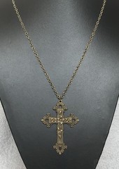Large Gothic Vintage Bronze Ornate Cross 24″ Chain Necklace in Gift Bag