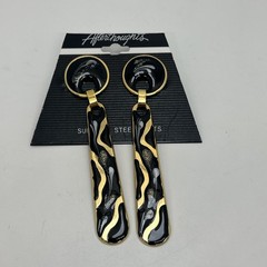 Vintage Afterthoughts Gold And Black Enamel Drop Dangle Pierced Earrings 1980