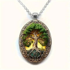 Tree Of Life Oval Jewelry Vintage Silvery Gothic Strength Pendant Necklace