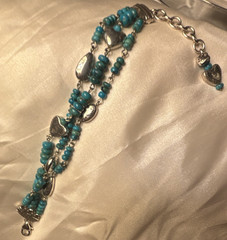 Brighton Turquoise Beaded Bracelet Silver Tone Adjustable Lobster.