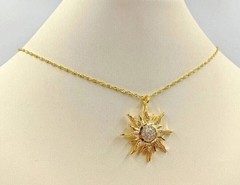 1.00Ct Round Cut Simulated Diamond Sun Pendant Necklace 14k Yellow Gold Plated