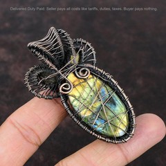 Copper Oval Natural Labradorite Handcrafted Birthday Wire Wrapped Wife Pendant