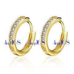 Solid 18K Yellow Gold Filled Tarnish-Free 17mm Crystal Huggie Hoop Earrings C1YY