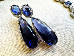 CZ Navy Blue Sapphire Teardrop Gem Bridal Indian Necklace Earring Jewelry Set