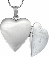 Sterling Silver Diamond Heart Locket for 2 Photo 3/4inch w/out Necklace 16-24″