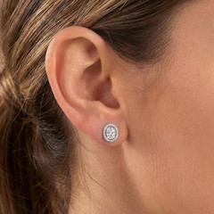 2.23Ct Oval Cut Simulated Diamond Women Halo Stud Earrings 14k White Gold Plated
