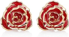 Red 24K Gold Dipped Real Forever Rose Stud Earrings