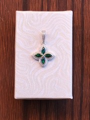 925 Sterling Silver CZ Green Four Leaf Clover Flower Pendant 17mm0.67″/28mm1.1″