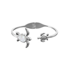 White Opal Turtle Bangle | Non-Tarnish Stainless Steel Sea Turtle Bracelet