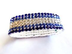 Blue Silver Rhinestone Stretch Bracelet Crystal Pageant Prom Drag Jewelry