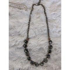 Sorrelli Multicolored Crystal Collar Necklace Gunmetal Tone Grey Olive Statement