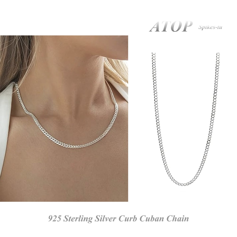 925 Sterling Silver Chain Curb Cuban Chain Italian Silver Women’s Necklace Chain