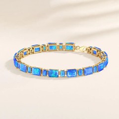 Fire Blue Opal Octagon Gemstone Tennis Bracelet, Genuine Opal Gemstone 925 Silve