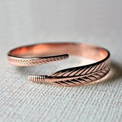 Handcrafted Copper Feather Cuff Bracelet Vintage Boho Ethnic Jewelry Gift For Me