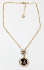 Monet Amber Glass Clear Rhinestone Surround Pale Gold Tone Adjustable Necklace